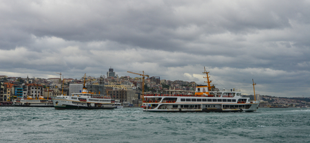 Istanbul, Turkey - Sep 28, 2018. View of the Istanbul waterfront from Golden Horn. Istanbul is a major city in Turkey that straddles Europe and Asia.のeditorial素材
