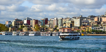 Istanbul, Turkey - Sep 28, 2018. View of the Istanbul waterfront from Golden Horn. Istanbul is a major city in Turkey that straddles Europe and Asia.のeditorial素材