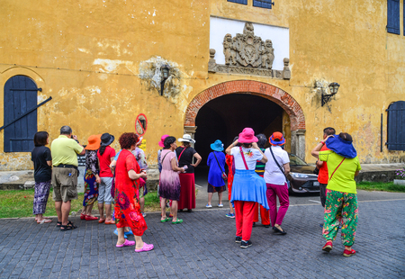 Galle, Sri Lanka - Dec 21, 2018. People walking on street at old colonial Fort Galle in Sri Lanka. Galle is a city on the southwest coast of Sri Lanka.のeditorial素材