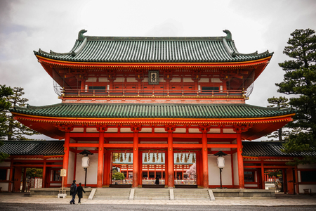 Kyoto, Japan - Nov 20, 2016. View of Heian Jingu Shrine in Kyoto, Japan. Built in 1895, Hei-an is listed as an important cultural property of Japan.のeditorial素材
