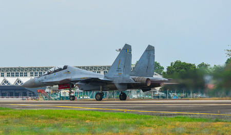 Langkawi, Malaysia - Mar 30, 2019. Royal Malaysian Air Force (TUDM M52-15) Sukhoi SU-30 MKM...