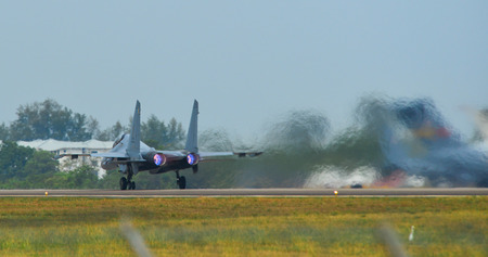 Langkawi, Malaysia - Mar 30, 2019. Royal Malaysian Air Force (TUDM M52-08) Sukhoi SU-30 MKM...