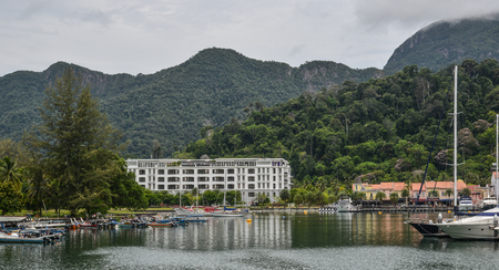 Langkawi, Malaysia - Apr 30, 2018. Boats and yatchs in the port of Langkawi Island. Langkawi is an archipelago made up of 99 islands on Malaysia west coast.のeditorial素材