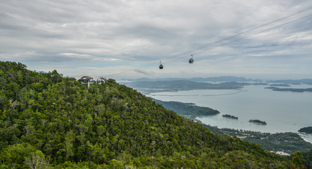 Mountainscape with cable car on Langkawi Island. View from the observation deck.のeditorial素材