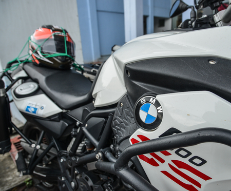 Langkawi, Malaysia - May 1, 2018. Close-up on the new heavy motorcycle on display in store.のeditorial素材