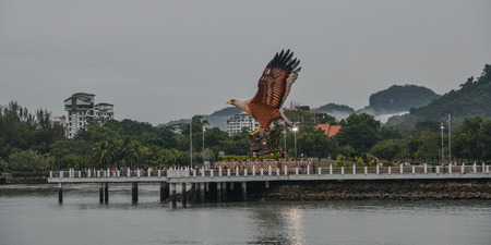 Langkawi, Malaysia - May 1, 2018. Eagle Square and ferry jetty on Langkawi Island. This Eagle statue is the symbol of Langkawi, Malaysia.のeditorial素材