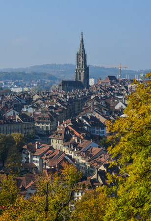 Aerial view of Medieval Town in Bern, Switzerland. The historic old town of Bern became Site in 1983.のeditorial素材