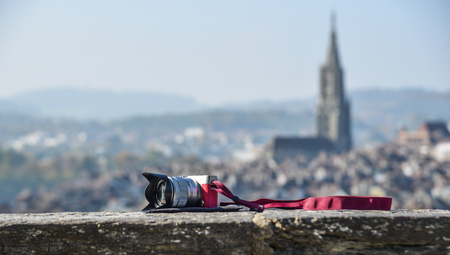 Bern, Switzerland - Oct 22, 2018. Fujifilm mirrorless camera on the sky deck of Bern, Switzerland.のeditorial素材