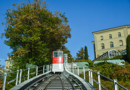 Bern, Switzerland - Oct 22, 2018. Marzili Funicular (cable car) in Bern, Switzerland. Its 105 meters of track lead from the Marzili neighbourhood to the Bundeshaus.のeditorial素材