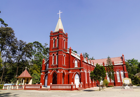 Pyin Oo Lwin, Myanmar - Feb 12, 2017. St Mary Church at sunny day in Pyin Oo Lwin, Myanmar. The small town of Pyin Oo Lwin is a reminder of the British colonial times in Myanmar.のeditorial素材