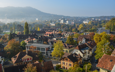 View of Medieval Town in Bern, Switzerland. The historic old town of Bern became a Site in 1983.のeditorial素材