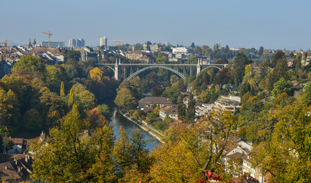 Beautiful landscape of Bern with old bridge. Bern is capital of Switzerland and fourth most populous city.のeditorial素材