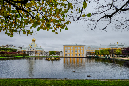 View of Peterhof (Petrodvorets) in St. Petersburg, Russia. Until the Revolution of 1917, Peterhof was the residence of the Tsars.のeditorial素材