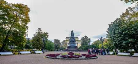 A bronze monument to Catherine the Great on Ostrovsky Square in Saint Petersburg, Russia.のeditorial素材