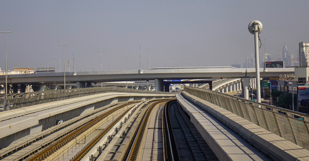 Dubai, UAE - Dec 5, 2018. Tracks of an elevated stretch of Dubai metro, United Arab Emirates.