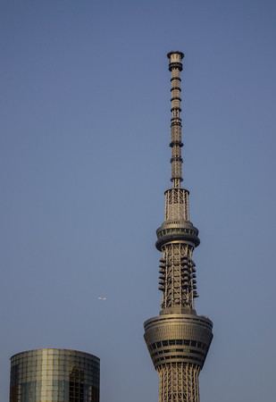 Tokyo, Japan - May 20, 2017. Close-up of Tokyo Skytree. This architecture has a height of 634 meters and is the second highest building in the world (since 2011).のeditorial素材