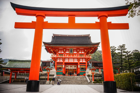 Kyoto, Japan - Apr 6, 2014. View of Fushimi Inari Taisha in Kyoto, Japan. The inner shrine (okumiya) is reachable by a path lined with thousands of torii.のeditorial素材
