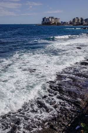 Jeju, South Korea - Sep 20, 2016. Beautiful sea and cliff in Jeju Island, South Korea. Jeju Island is one of the top travel destinations in Asia.のeditorial素材