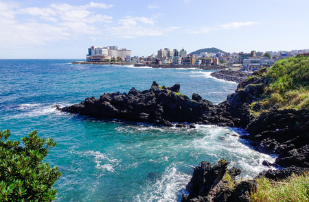Jeju, South Korea - Sep 20, 2016. Beautiful sea and cliff in Jeju Island, South Korea. Jeju Island is one of the top travel destinations in Asia.のeditorial素材