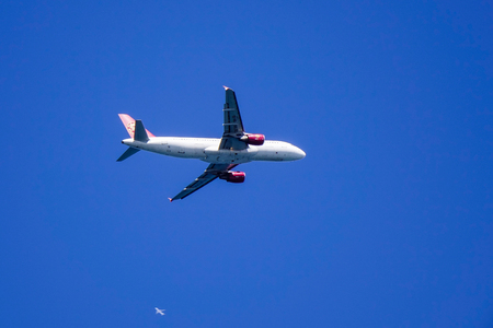 Jeju, South Korea - Sep 20, 2016. An A320 airplane of Juneyao Airlines taking-off from Jeju Airport (CJU) in sunny day.のeditorial素材