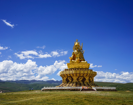 Sichuan, China - Aug 18, 2016. Facade of Big Buddha in Garze Tibetan, Sichuan, China. Tibetan Buddhism is historically the predominant religion practiced in Garze.のeditorial素材