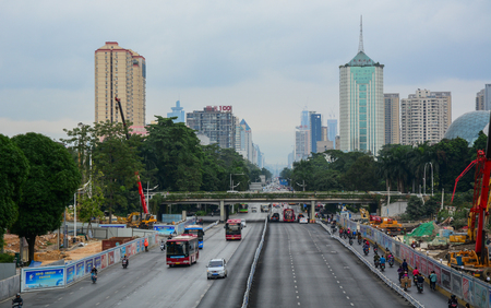 Nanning, China - Nov 1, 2015. Cityscape of Nanning, China. Nanning is a large, modern city and a  travellers to and from Vietnam.のeditorial素材