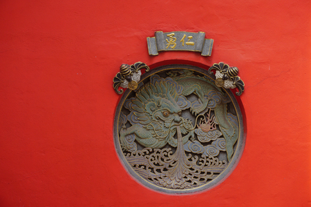 A decoration for window at Guan Di Temple, a Buddhist temple in the heart of metropolitan city of Kuala Lumpur, Malaysia.のeditorial素材