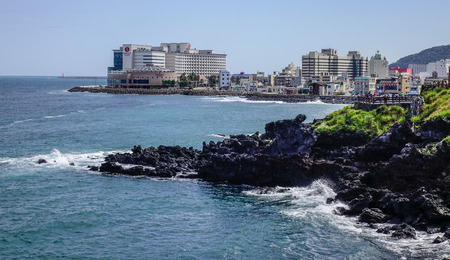 Jeju, South Korea - Sep 20, 2016. Beautiful sea and cliff in Jeju Island, South Korea. Jeju Island is one of the top travel destinations in Asia.のeditorial素材
