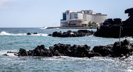 Jeju, South Korea - Sep 20, 2016. Beautiful sea and cliff in Jeju Island, South Korea. Jeju Island is one of the top travel destinations in Asia.のeditorial素材