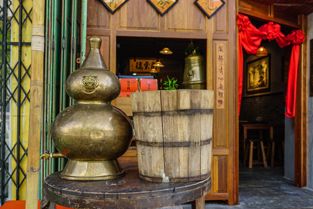 George Town, Malaysia - Aug 21, 2014. Chinese restaurant in downtown. George Town is known for its British colonial buildings, Chinese shophouses and mosques.のeditorial素材