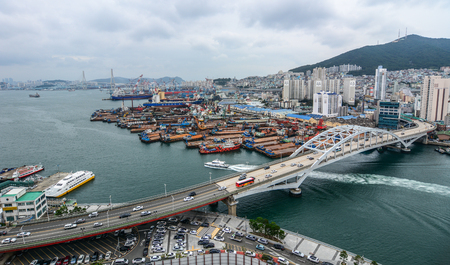 Busan, South Korea - Sep 18, 2016. View of Yeongdodaegyo Bridge with cityscape in Busan, S. Korea....