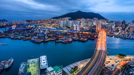 Busan, South Korea - Sep 18, 2016. Night scape of Busan, South Korea. Busan is the 2nd largest city in Korea, a maritime logistics hub in Northeast Asia.のeditorial素材
