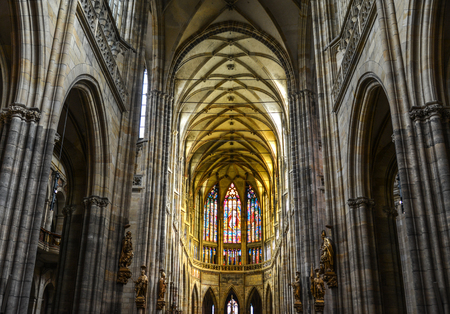 Prague, Czech - Oct 26, 2018. Interior of St. Vitus Cathedral in Prague. The Cathedral is the largest and the most important temple in Czech.のeditorial素材