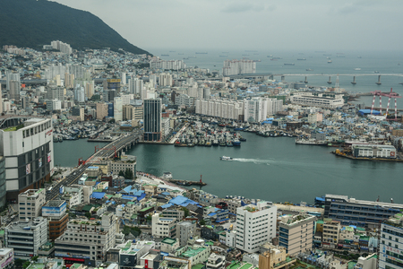 Busan, South Korea - Sep 18, 2016. View of downtown on coast in Busan, S. Korea. Beautiful scenery...