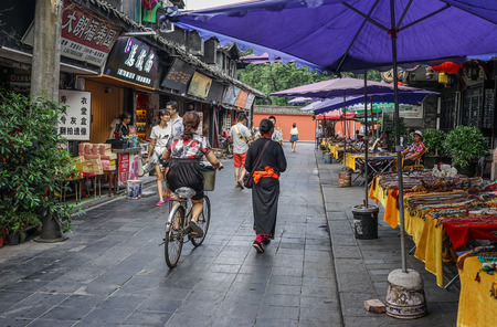 Chengdu, China - Aug 20, 2016. People visit old town in Chengdu, China. Chengdu is the capital of southwestern China Sichuan province.のeditorial素材