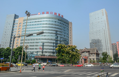 Chengdu, China - Aug 20, 2016. Street of Chengdu, China. Chengdu is one of the three most populous cities in Western China (the other two are Chongqing and Xian).のeditorial素材