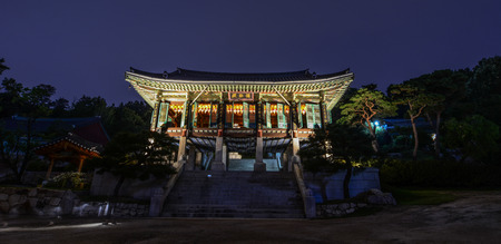 Seoul, South Korea - Sep 15, 2016. Buddhist temple (pagoda) at night in Seoul, South Korea. Originally introduced to Korea from Former Qin in 372.のeditorial素材