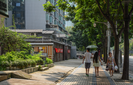 Chengdu, China - Aug 20, 2016. Street of Chengdu, China. Chengdu is one of the three most populous cities in Western China (the other two are Chongqing and Xian).のeditorial素材