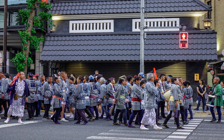 Tokyo, Japan - May 20, 2017. Procession of Mikoshi Matsuri Festival in Tokyo, Japan. Mikoshi Matsuri is one of the three great Shinto festivals of Tokyo.のeditorial素材