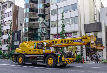 Tokyo, Japan - May 20, 2017. Private truck with crane on street of Tokyo, Japan.のeditorial素材