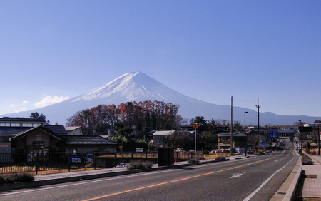 Small town with Japan Mountain at sunny day.のeditorial素材
