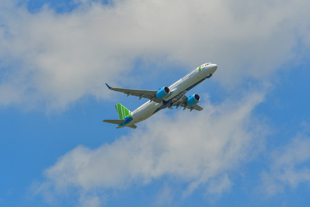 Saigon, Vietnam - Jun 19, 2019. VN-A589 Bamboo Airways Airbus A321 NEO taking-off from Tan Son Nhat...
