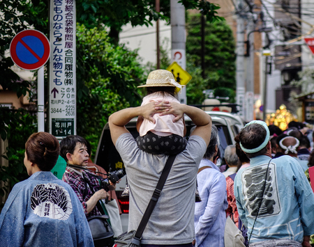 Tokyo, Japan - May 20, 2017. Procession of Mikoshi Matsuri Festival in Tokyo, Japan. Mikoshi Matsuri is one of the three great Shinto festivals of Tokyo.のeditorial素材