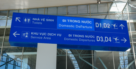 Dalat, Vietnam - Oct 30, 2015. Direction boards at Departure Hall of Lien Khuong Airport (DLI) in Dalat, Vietnam.のeditorial素材