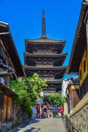 Kyoto, Japan - Jun 25, 2019. Sannen Zaka Street in Kyoto, Japan. Kyoto served as Japan capital and the emperor residence from 794 until 1868.のeditorial素材