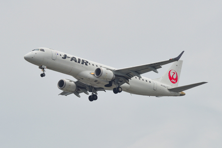 Osaka, Japan - Jun 26, 2019. JA246J J-Air Embraer ERJ-190STD landing at Osaka Itami Airport (ITM).のeditorial素材