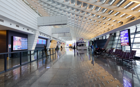 Taipei, Taiwan - Jan 5, 2016. Interior of the Taoyuan Airport in Taipei, Taiwan. Taoyuan was the 11th busiest airport worldwide in terms of international passenger numbers.のeditorial素材