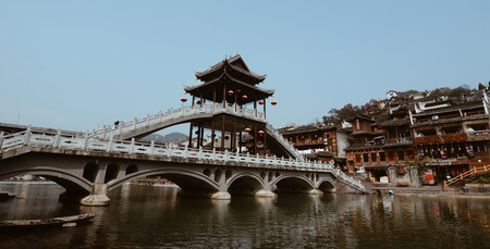 Hunan, China - Nov 6, 2015. View of Fenghuang Old Town in Hunan, China. The ancient town was added to the UNESCO World Heritage in 2008.のeditorial素材