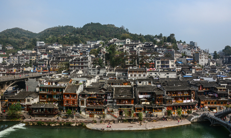 Hunan, China - Nov 6, 2015. View of Fenghuang Old Town in Hunan, China. The ancient town was added to the UNESCO World Heritage in 2008.のeditorial素材