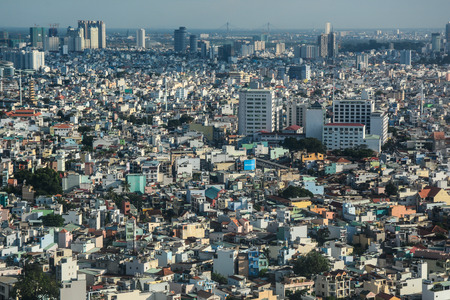 Saigon, Vietnam - Nov 10, 2015. Aerial view of Saigon (Ho Chi Minh), Vietnam. Saigon is the financial and economic center, the largest city in Vietnam.のeditorial素材